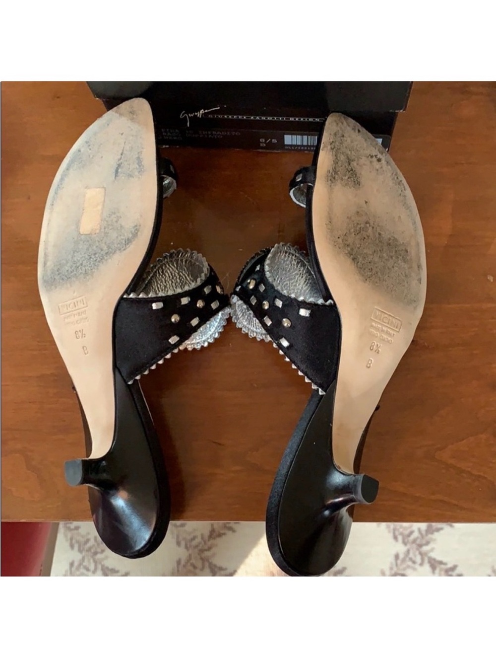 Vintage Giuseppe Zanotti Black Beaded Studded Kitten Heel Mules w BOX!! - Picture 4 of 6